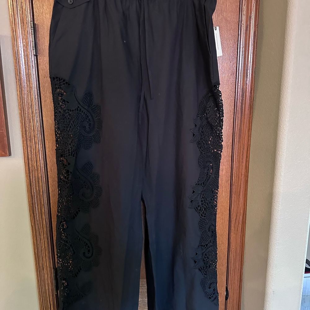 Maeve Black Wide-Leg Pants with Crochet Side Panels - XL Tall